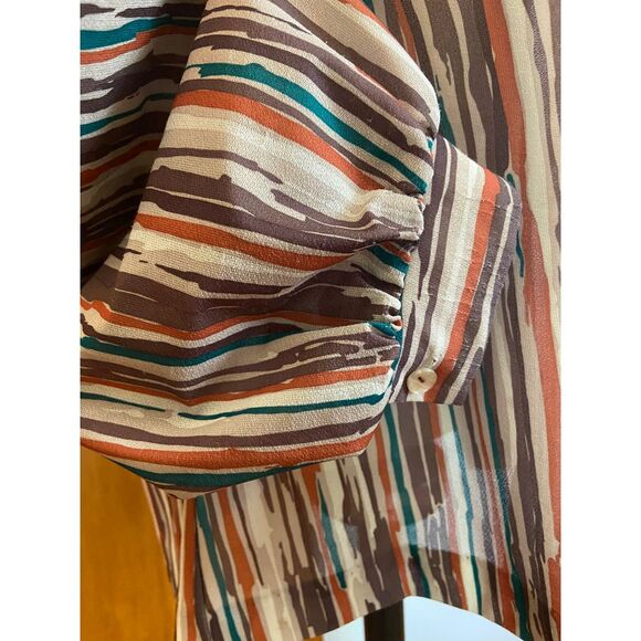 Vtg Retro‎ Teddie of Cali Frill V-Neck Button Blouse Abstract Stripe Lrg 16 - Picture 11 of 13